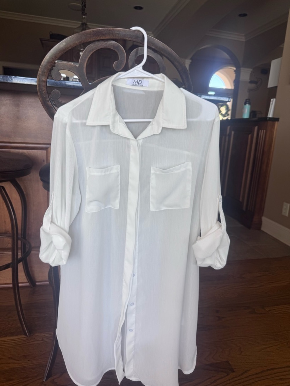 White Women's Sheer Swim Coverup Shirt